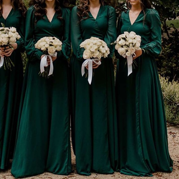 Forest Green Long Wrap Dress - Picture 5 of 6